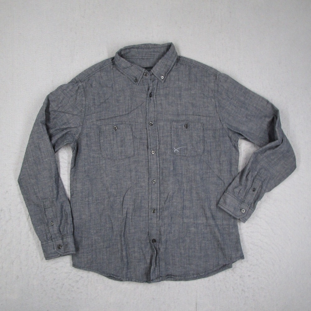 SpaceX Mens Gray Chambray Long Sleeve Button Down Shirt Logo Large L